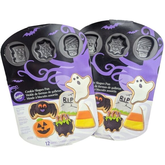 2-NEW-Wilton Halloween Baking Pan Cookies 12 Design Bakeware Pumpkin Ghost Mummy - Picture 1 of 3